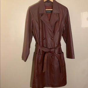 Full length Burgundy leather coat
